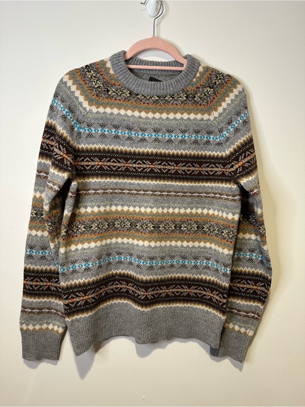 j crew fair isle lambs wool sweater size small men’s